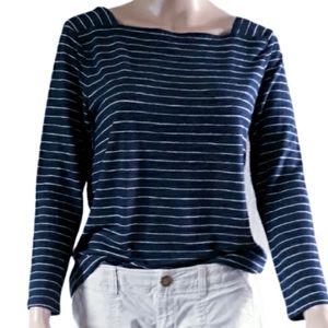 Loft heather blue striped knit top size xs